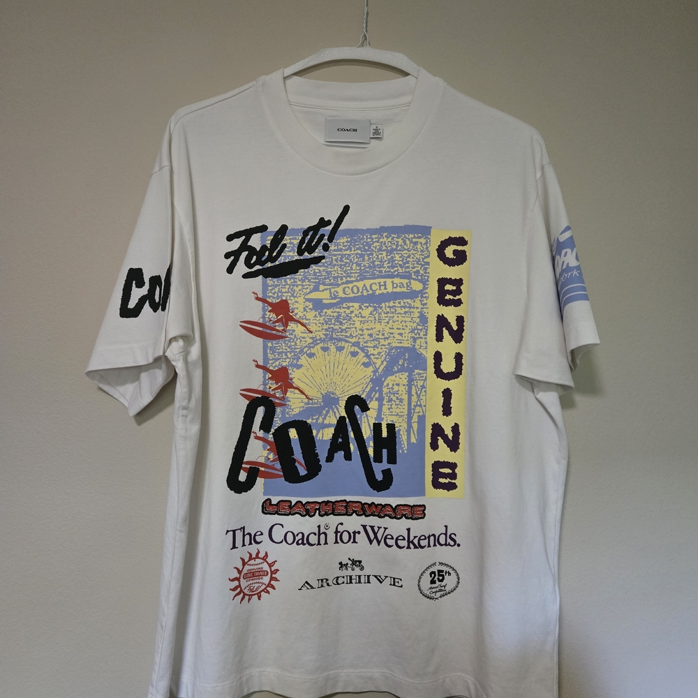 Coach White Graphic Tee with Multicolor Design